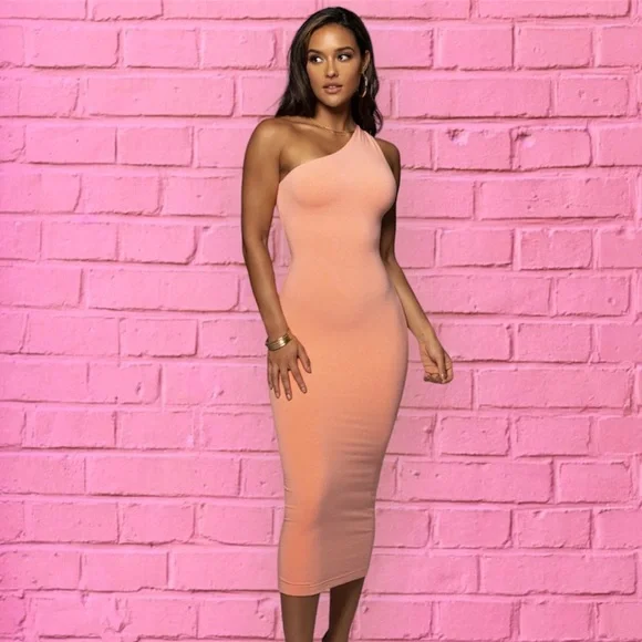 JLUXLABEL PEACH MEARA ONE SHOULDER DRESS - Picture 1 of 3